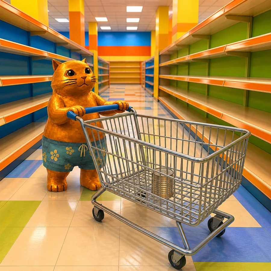 The cat in an empty supermarket